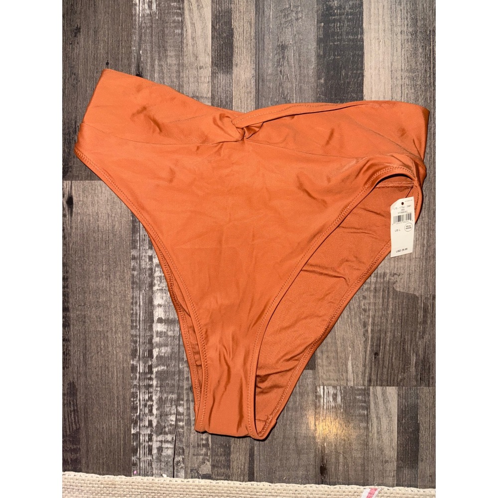 NWT Aerie Real Good High Cut Cheeky Bikini Bottom Rust Orange Crossover VFront L